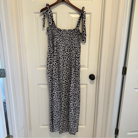 DVF Diane Von Furstenberg For Target Smocked Strap Neutral Poppy Midi Dress L - Picture 3 of 5